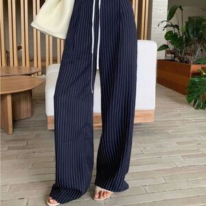 Elegant Navy Striped Wide-Leg Trousers